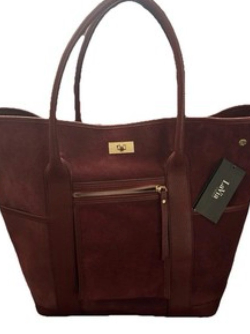 NWT Rare LaVia Frenzie Claire. Lg., Deep Plum, Suede Tote with Gold Hardware